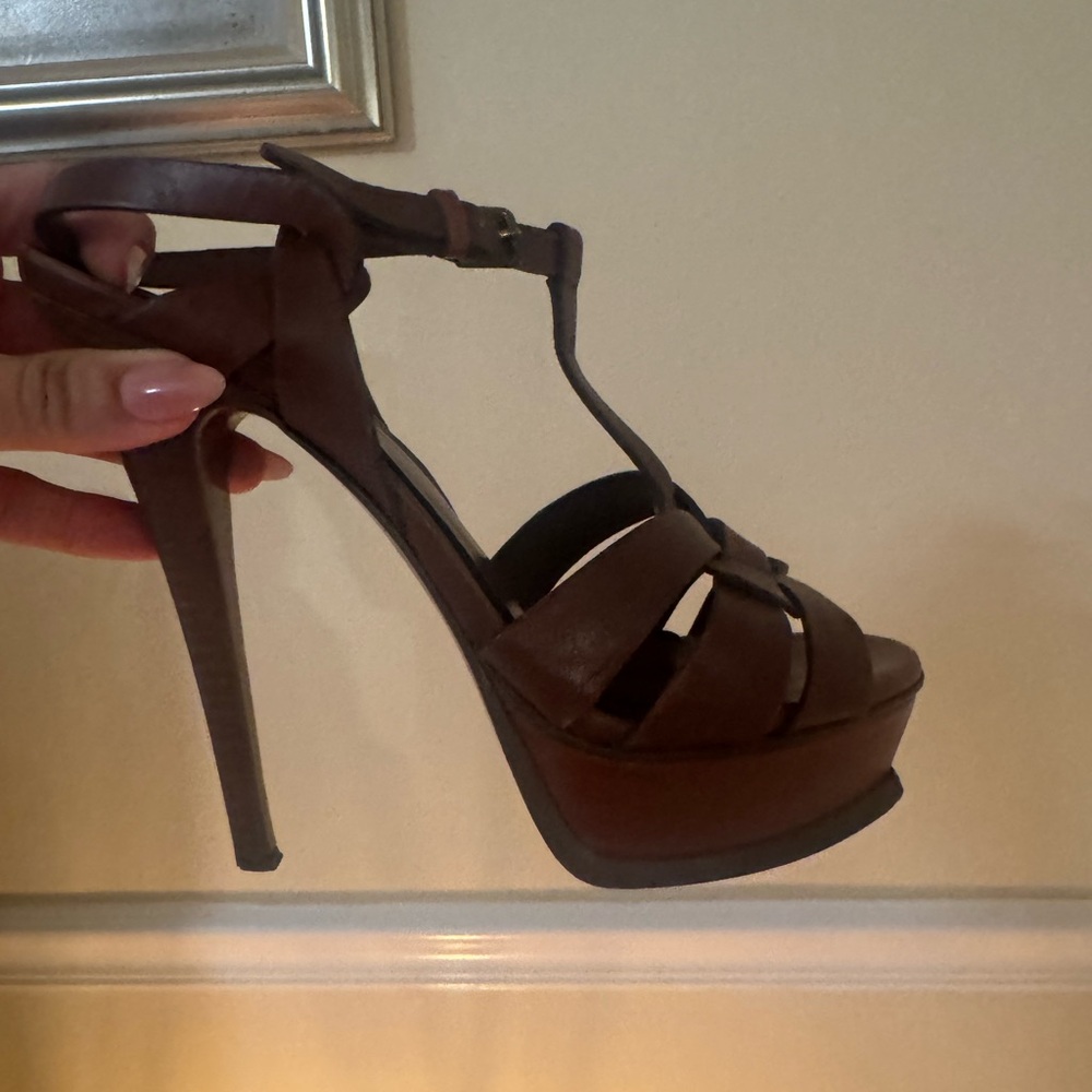 YSL tribute sandal Elegant Brown Women's Platform Heels